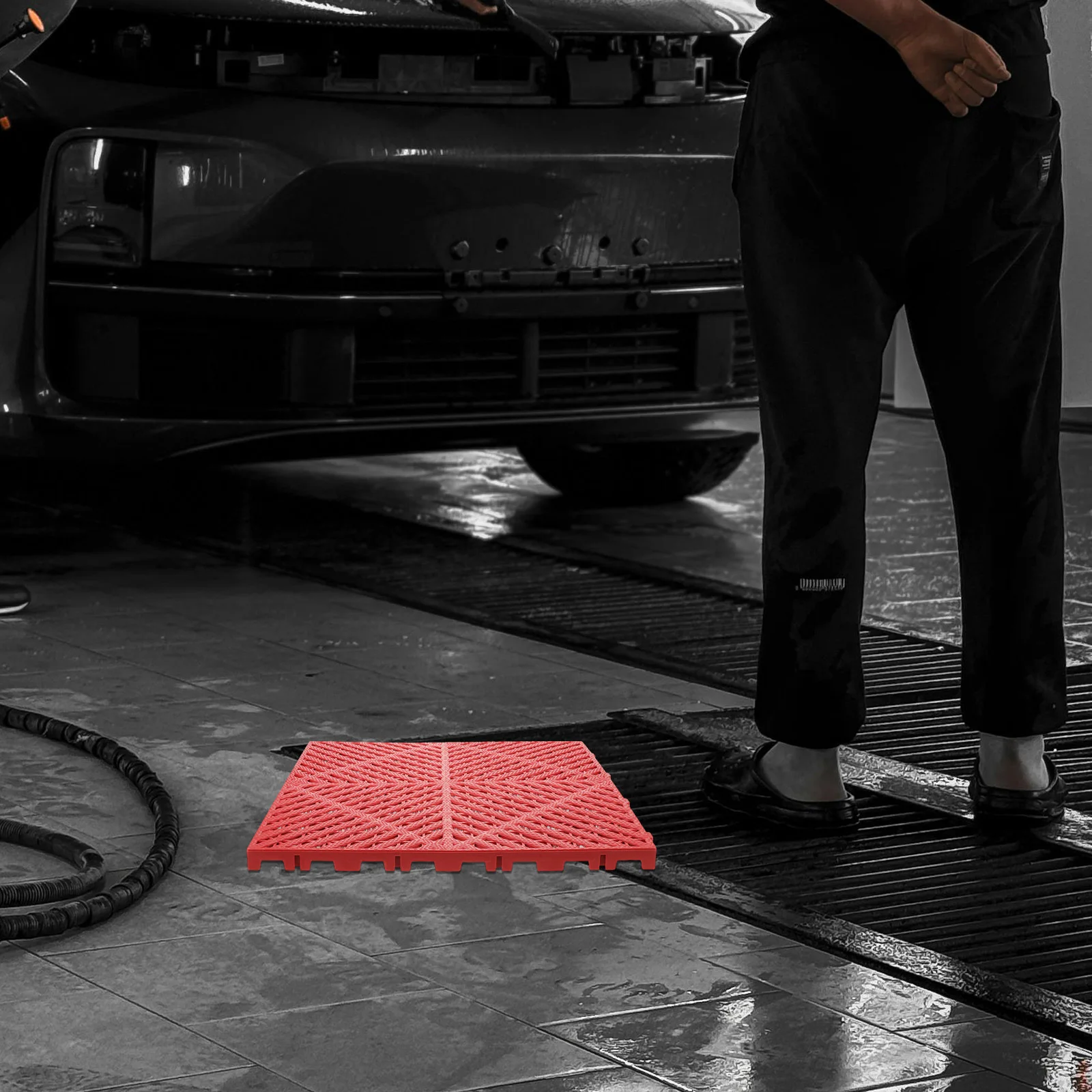 

2Pcs Interlocking Plastic Grate for Garage Flooring Non Slip Utility Mat Square Grate Grating