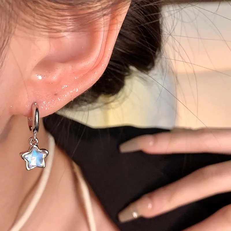 Kpop Y2K Pink Moonlight Stone Star Pendant Earrings