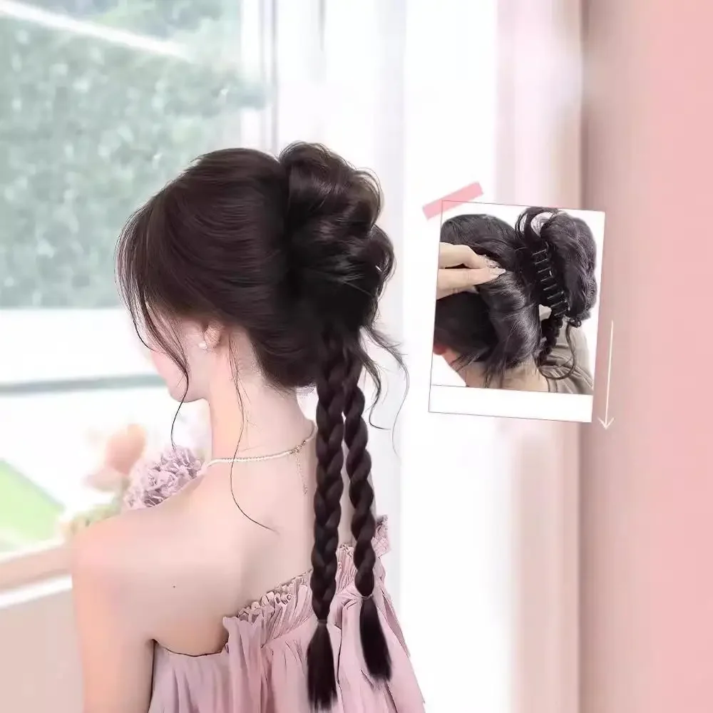 Parrucca sintetica con clip con boccioli di fiori Treccia intrecciata Estensioni dei capelli dall'aspetto naturale Accessori per capelli dolci giocosi per le donne