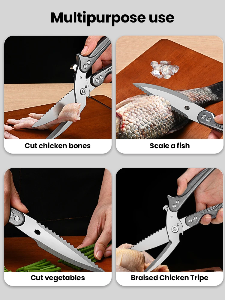 Upgrade Multi-Purpose Kitchen Scissors Chicken Bone Scissors Fish Killing Stainless Steel Cook Sharp Scissors Knife Kitchen Tool