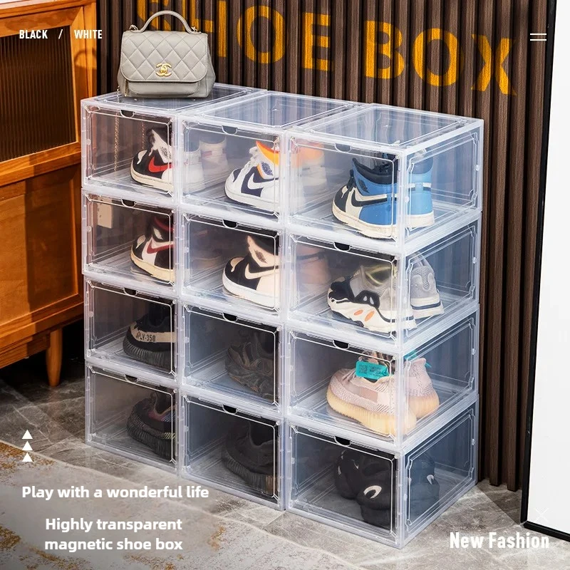 Caja de almacenamiento de zapatos transparente acrílica, gabinete de zapatos de baloncesto de plástico, caja de almacenamiento de zapatillas, artefacto de zapatos de vitrina