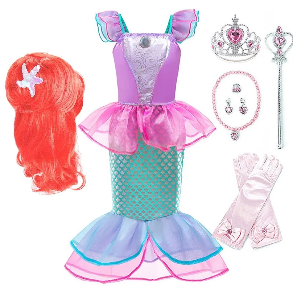 Girl Ariel Dress Kids Little Mermaid Costume Children Christmas Carnival Birthday Party Fancy Princess Outfit Summer Clothes