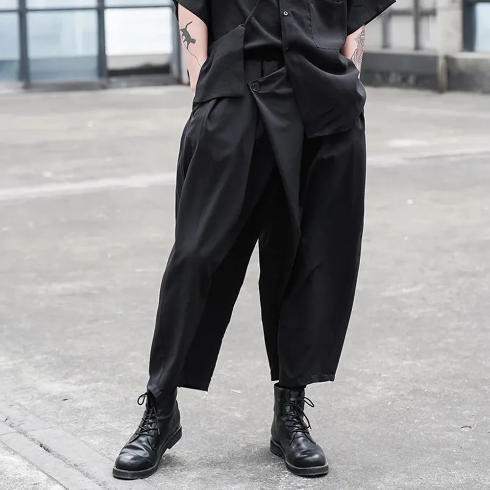 Gothic Y2k Culottes Button Irregular Casual Hakama Streetwear Personality Japanese Harajuku Culottes Men\'S Clothing Unisex 2024