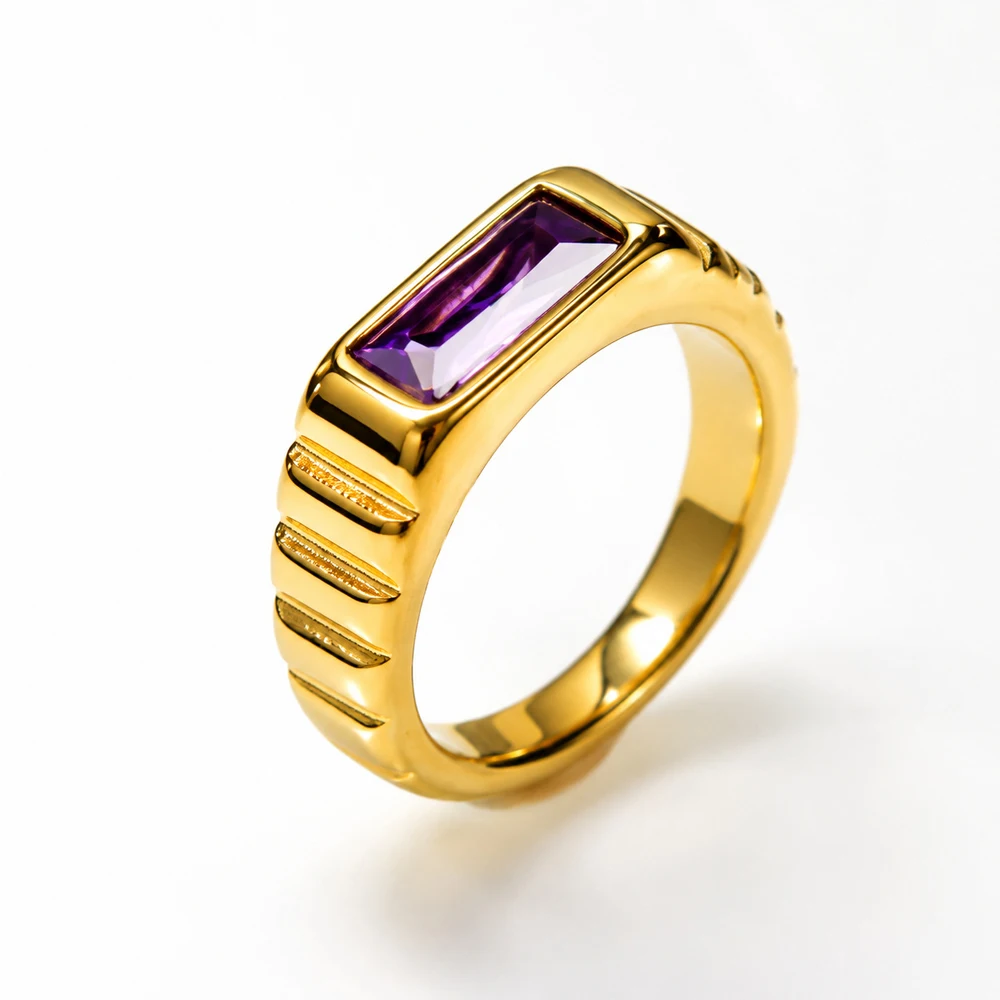 Vintage Luxus Smaragdgrüner Edelsteinring für Herren, Edelstahl, breites Band, rechteckiger Ring, Retro-Streifendesign, Statement-Schmuck – Detail 23