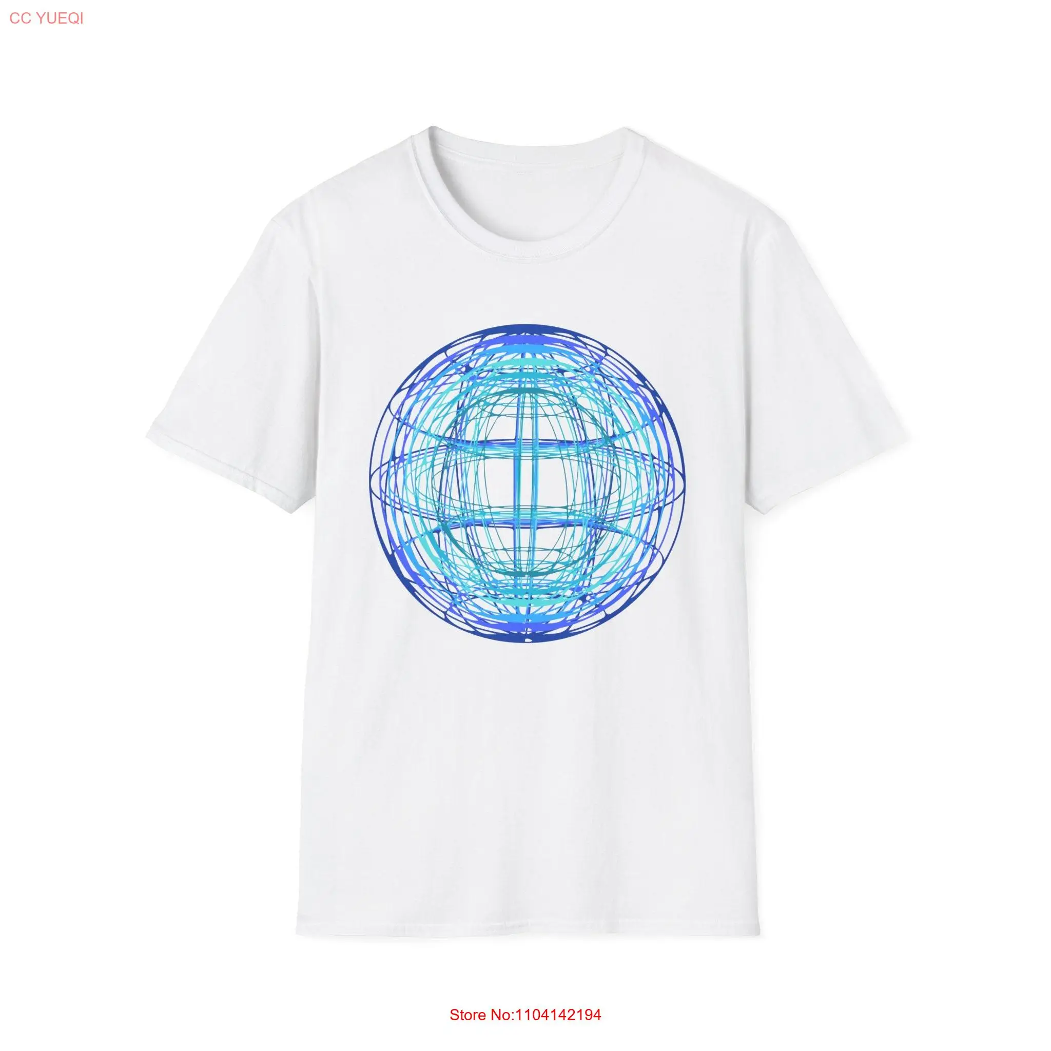 Blue Sphere Geometric T Shirt Softstyle 3D effect abstract art gift him her teen mesmerizing design light dark