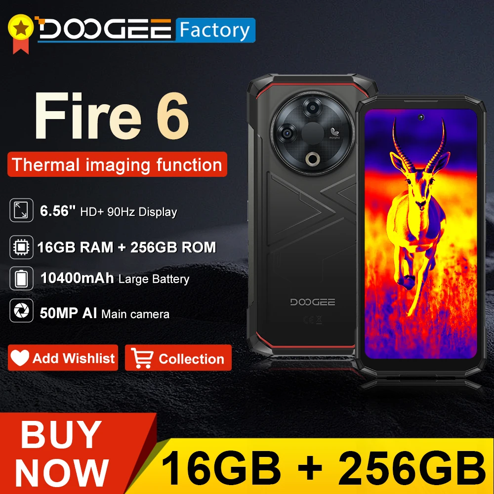 DOOGEE Fire 6 Thermal Imaging Rugged Smartphone 16GB(6+10) 256GB 6.56