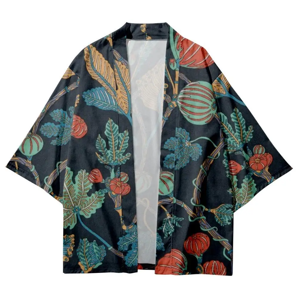 Casual Loose Cartoon Leaves Floral Printed Kimono Beach Shorts Streetwear Summer Couple Women Men Haori Yukata Cardigan