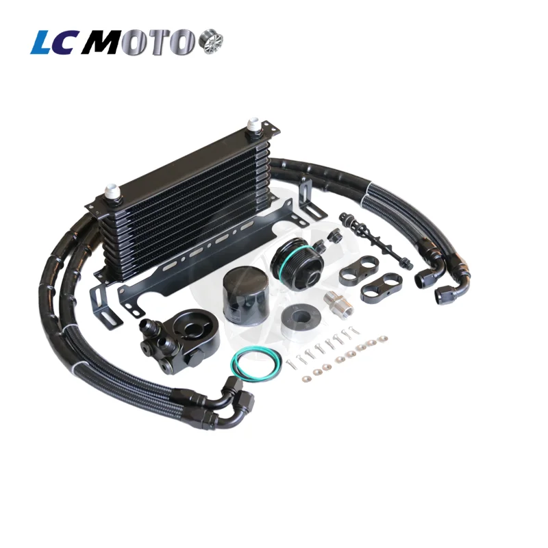 Black 10 Rows Oil Cooler Sandwich Adapter Kit For vw Golf MK7 1.8T 2.0T EA888 Gen3 Engine