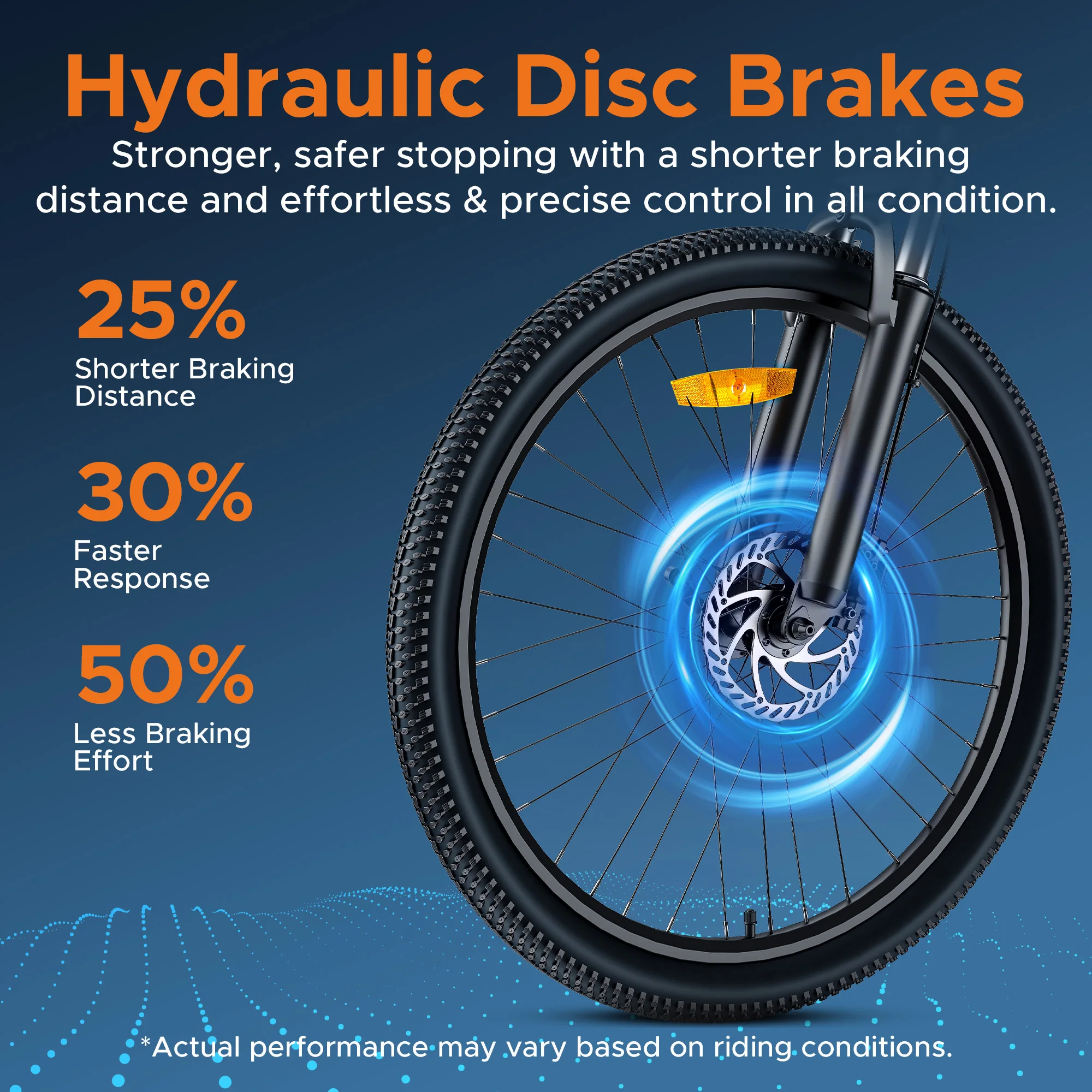 HillMiles MileTrail Electric Mountain Bike, 250W, 36V 13Ah Battery, 25km/h, Front Suspension, 7-Speed, Hydraulic Disc Brakes