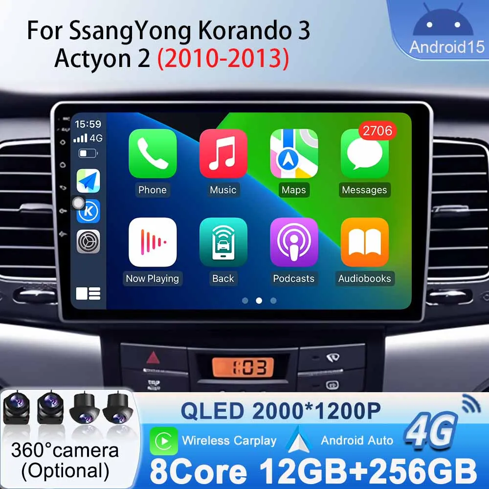 For SsangYong Korando 3 Actyon 2 2010 - 2013 Head Unit Car Radio Android15 Multimedia Video Player GPS Navigation Carplay Stereo