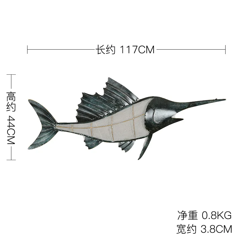 Mediterranean Wall Decoration Creative Wall Pendant Three-dimensional Single Sea Fish Pendant Living Room Wrought Iron Wall