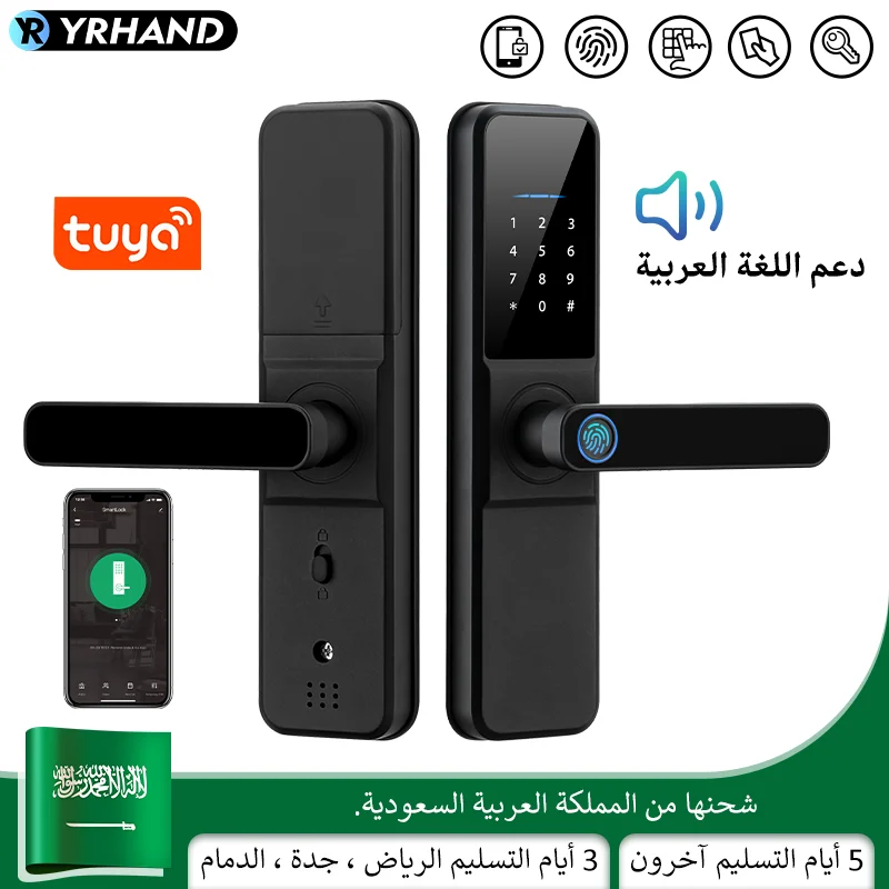 Tuya Wifi Smart Lock Biometric Fingerprint Recognition Arabic Interface Home Security Door Lock for House Apartment