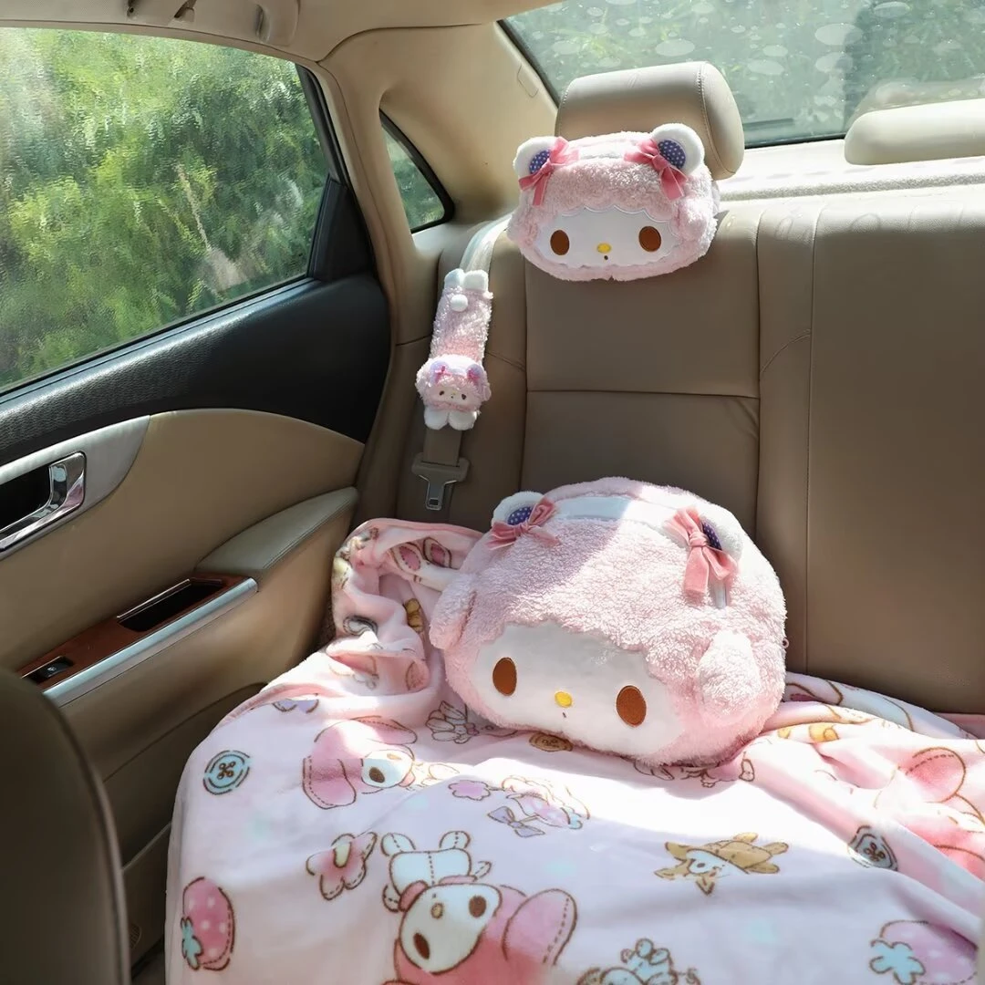 Sanrio Kawaii Headrest Back Cushion Seat Belt Cover Car Decor My Melody Sweet Piano Stuffed Anime Throw Pillow Xmas Gifts Girl