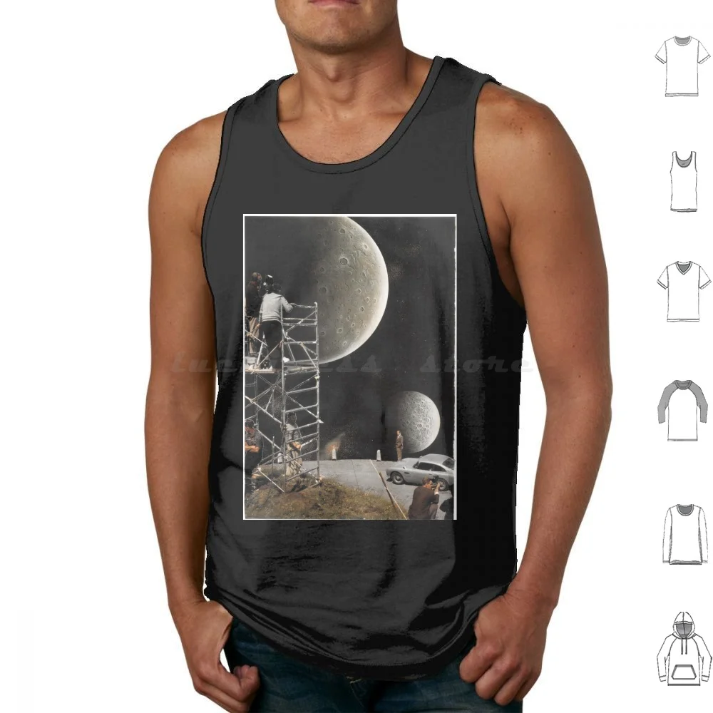 Staged Tank Tops Print Cotton Collage Colage Art Colage Artist Vintage Retro Old Style Hipster Tumblr Stars Sky Astronaut