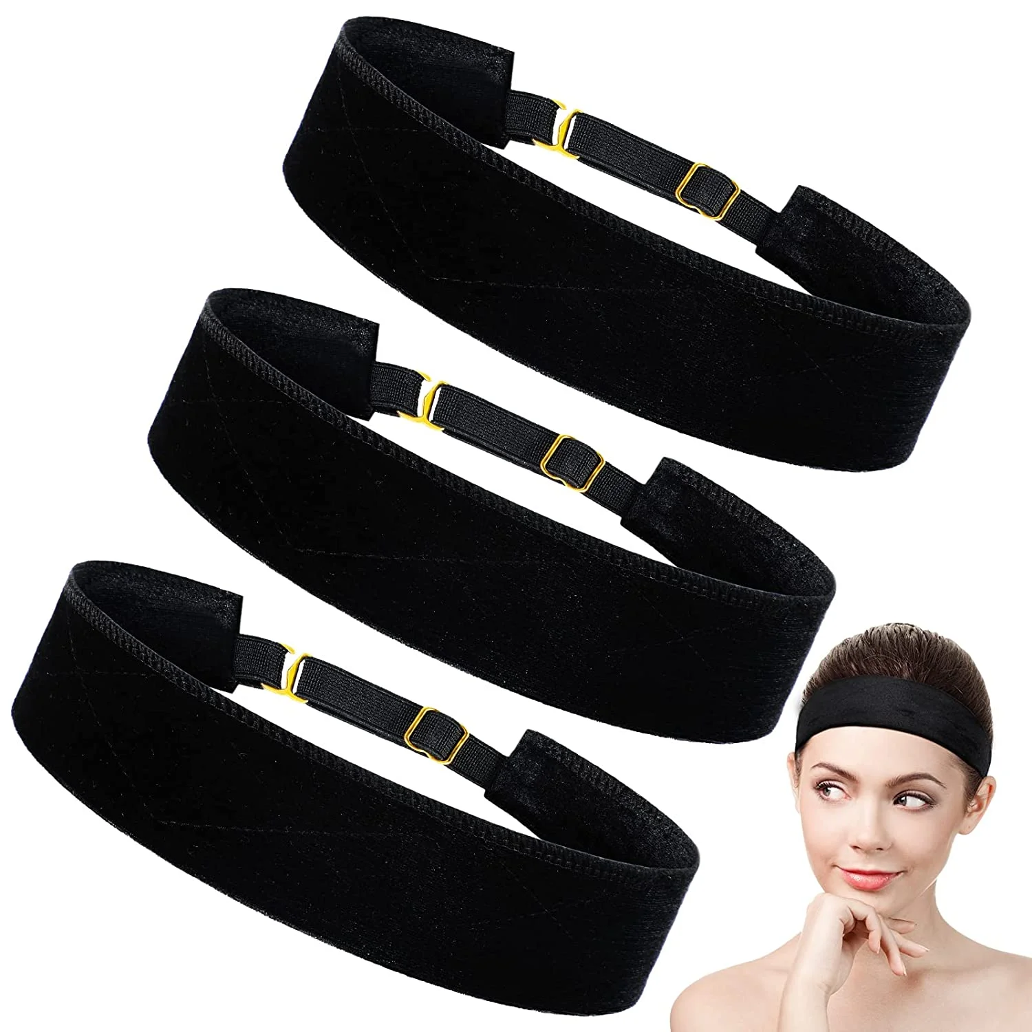 3pcs Adjustable Headwear Wig Grip Headbands for Women Fastener Velvet Wig Band Elastic Hair Band Comfortanle Hair Accessories