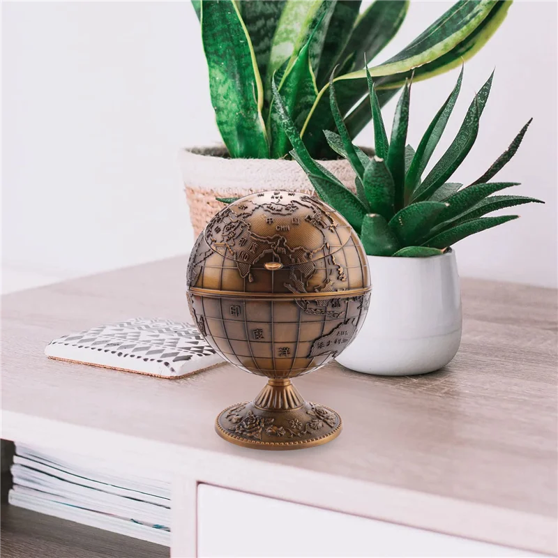 

Vintage Metal With Lid Globe Ashtray European Retro Home Office Hotel Ashtray Decor Smoking Accessories