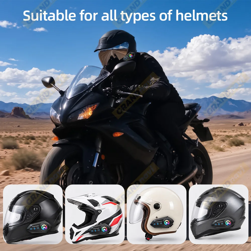 Bluetooth 5.4 Motorcycle Helmet Headset 500mAh Battery Life Wireless Hands Free Headphone IP67 Waterproof Noice Reduction Earpho