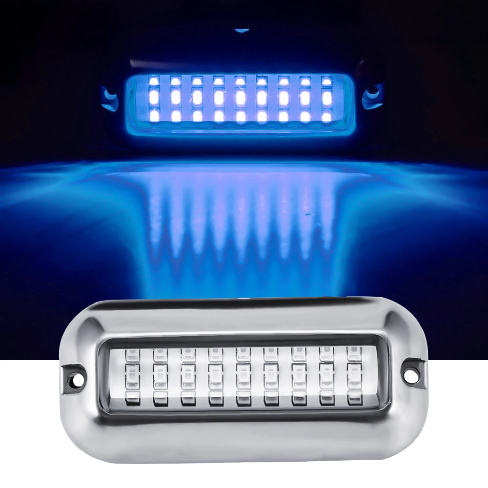 Waterproof Boat Transom Light Universal 12V 27 LED Marine Stainless Steel Underwater Pontoon Boat Tail Lamp White/Blue/Red 2Pc