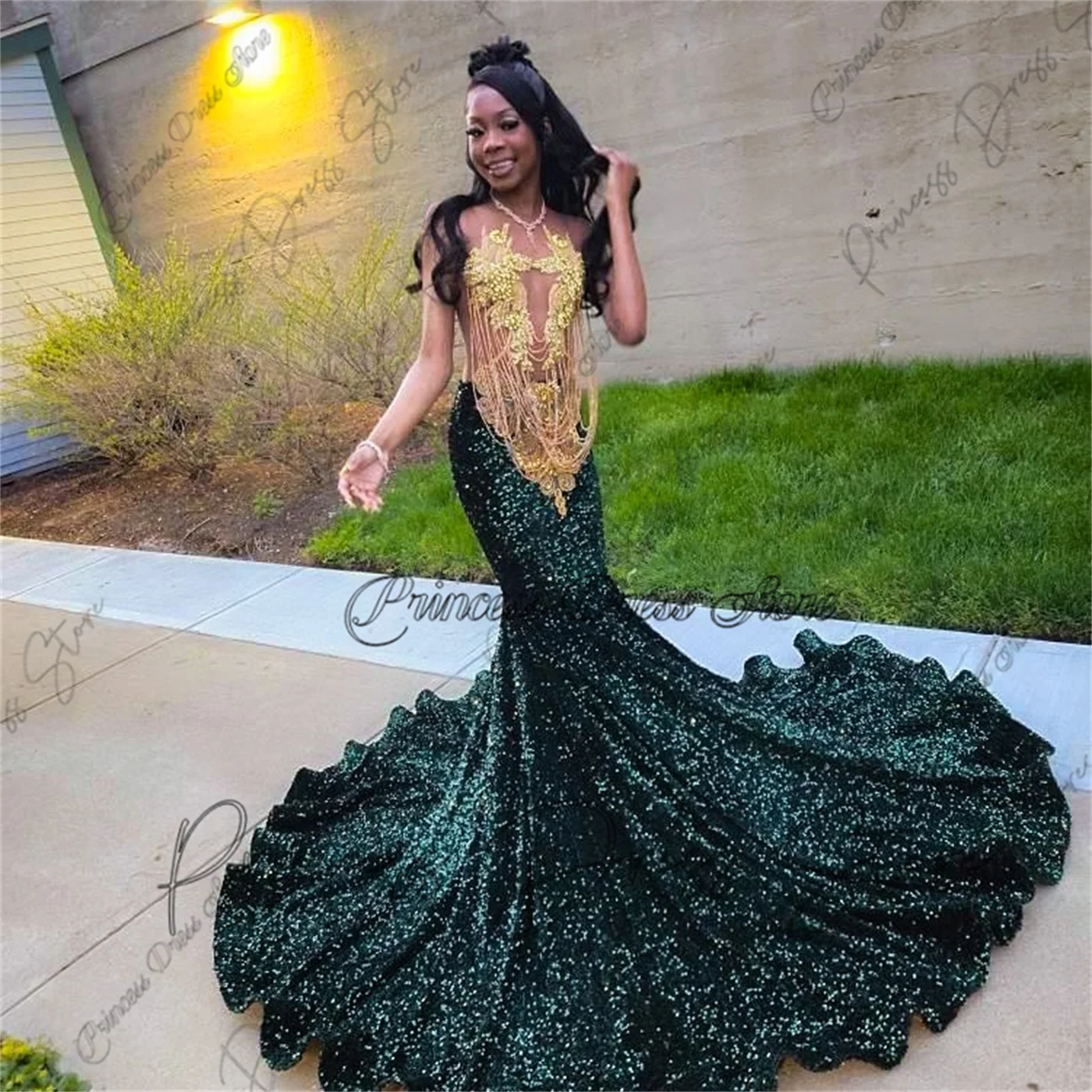 Luxury Tassel Sequin Mermaid Long Prom Dresses Customized For Black Girls Rhinestones Crystals Birthday Party Robe De Soiree