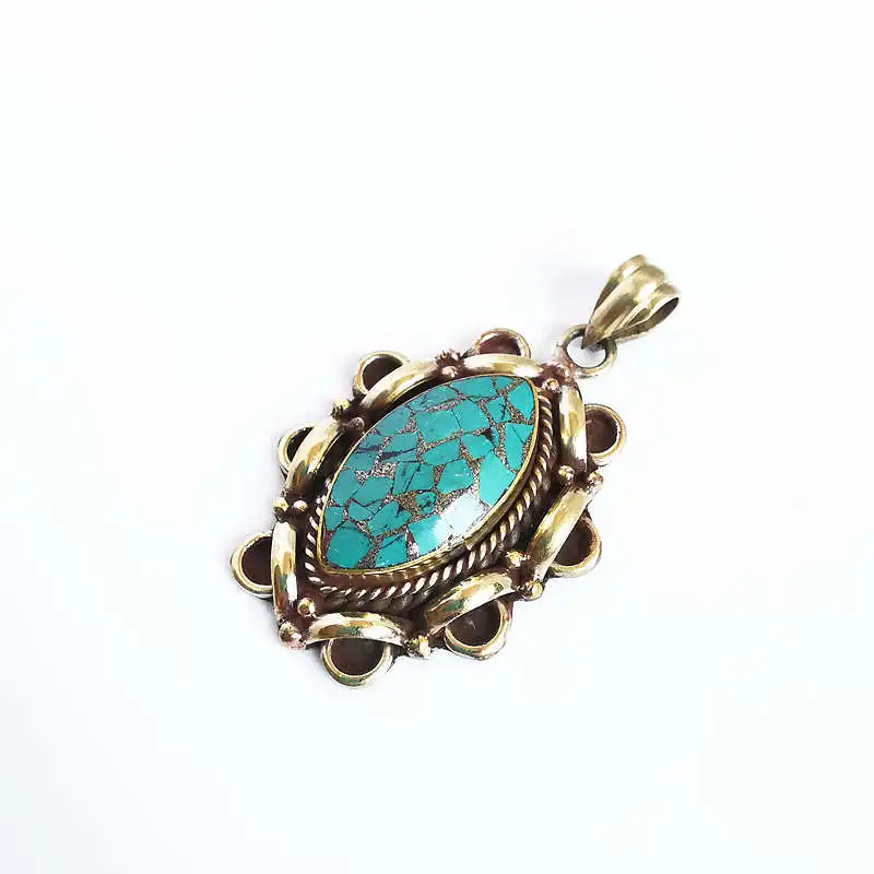 

Tibetan Jewelry Copper Inlaid Turquoise Big Flower Pendants TBP411