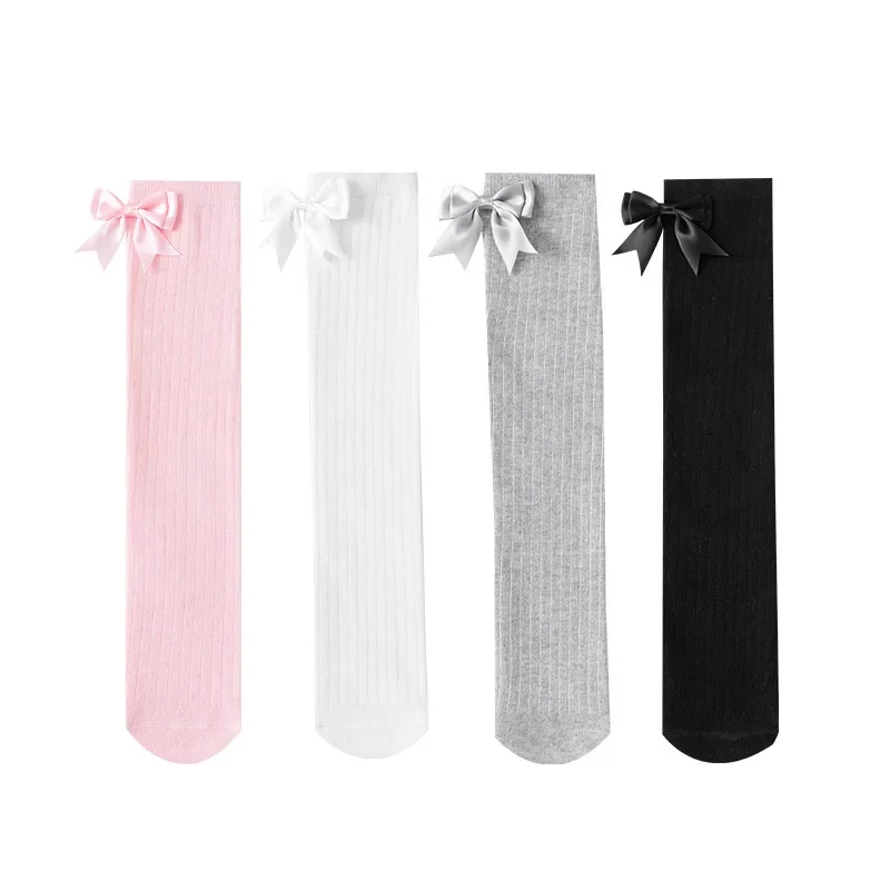 1Pair Soft Knee High Sock for Kids Girl Sweet Koren Fashion Bow Leggings Stocking Sock Cotton Spring Autumn Children School Sock