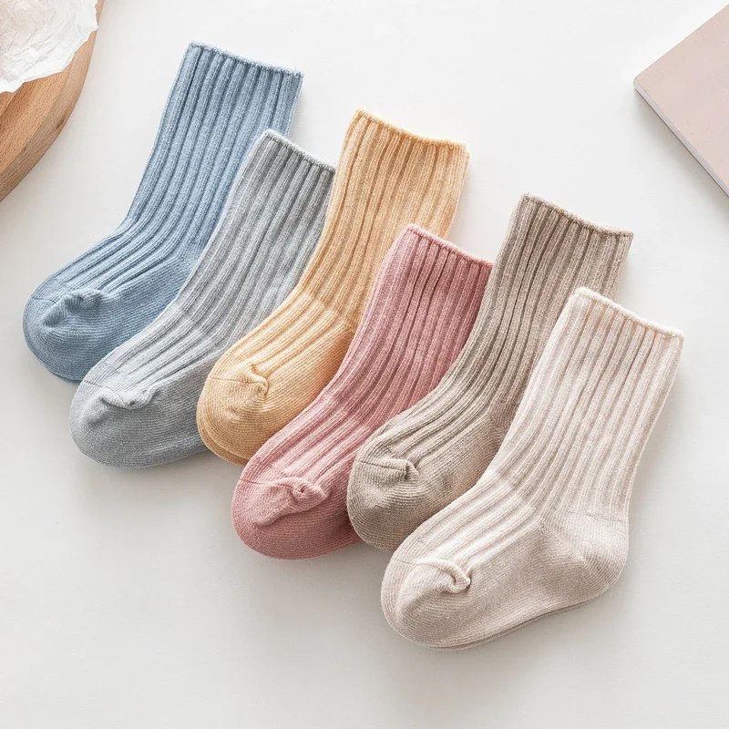 Autumn Winter 100% Cotton Baby Socks for Kids Girls Boy Solid Color Toddler Knitted Socks Children Tube Socks For 0-5 Years