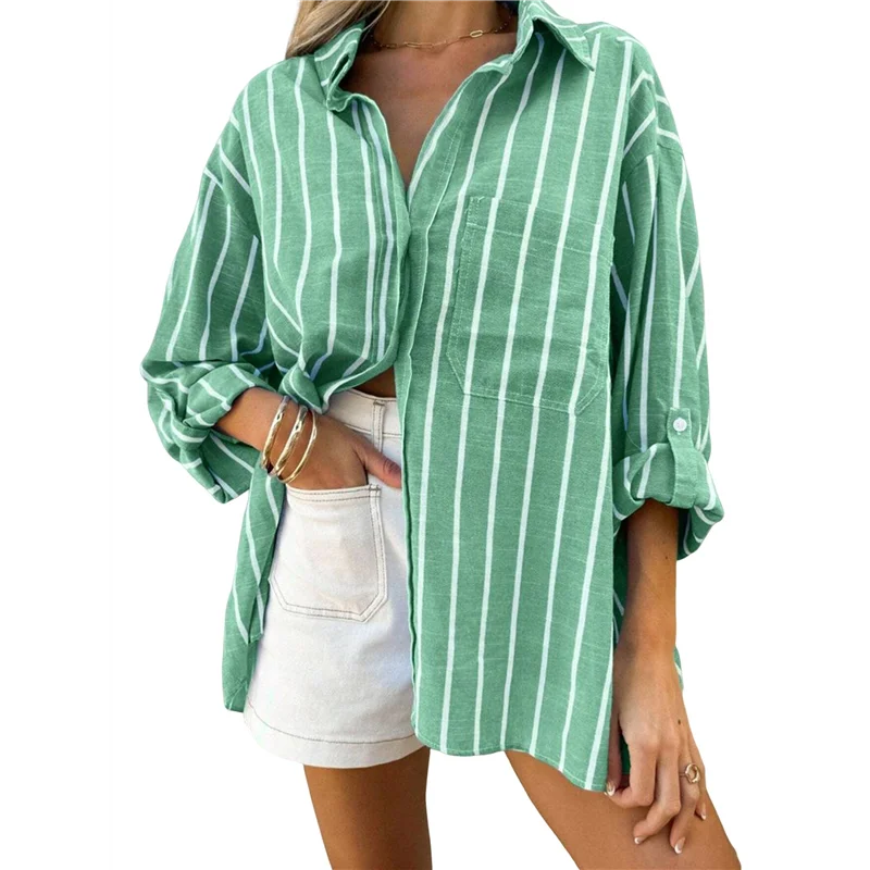 

【D75C】Women's Classic-Fit Long Sleeve Shirt Button-Down Long Sleeve Casual Blouse Shirt