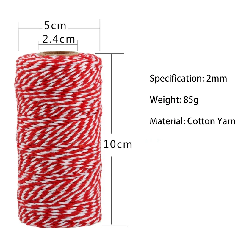 100M/Roll Cotton Bakers Twine String Cord Rope Two-color Cotton Craft Twine Home Textile Gift Packaging Christmas Wedding Decor