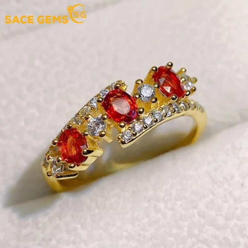 

SACEGEMS New 925Sterling Silver Certified 3*4MM Natural Red Sapphire Rings for Women Engagement Cocktail Party Fine Jewelry Gift