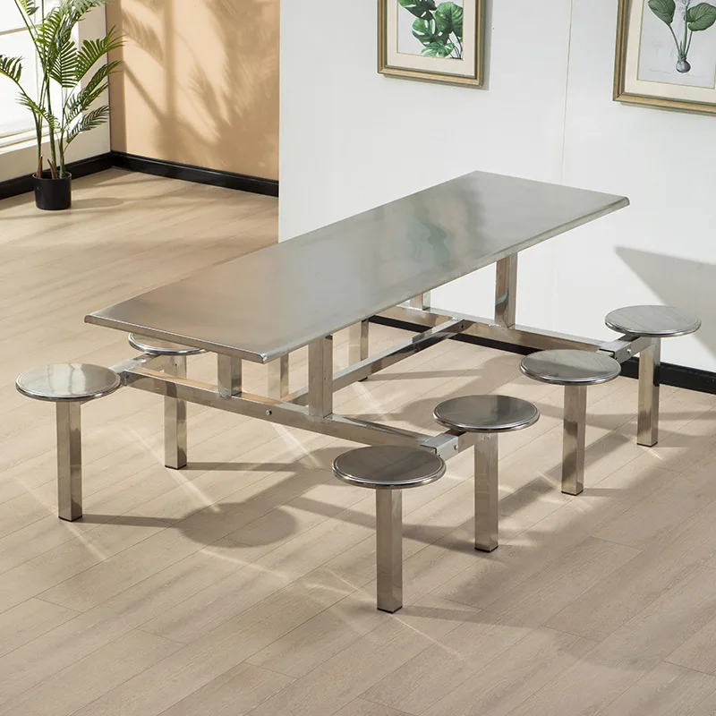 

Stainless steel dining table factory employee construction site one-piece dining table and chair combination