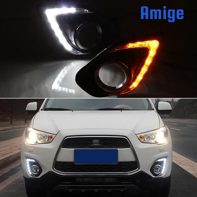 

Автомобильные светодиодные DRL дневные фонари для Mitsubishi ASX RVR 2013-2015 желтый указатель поворота дневные ходовые фары авто дальние фары противотуманные фары