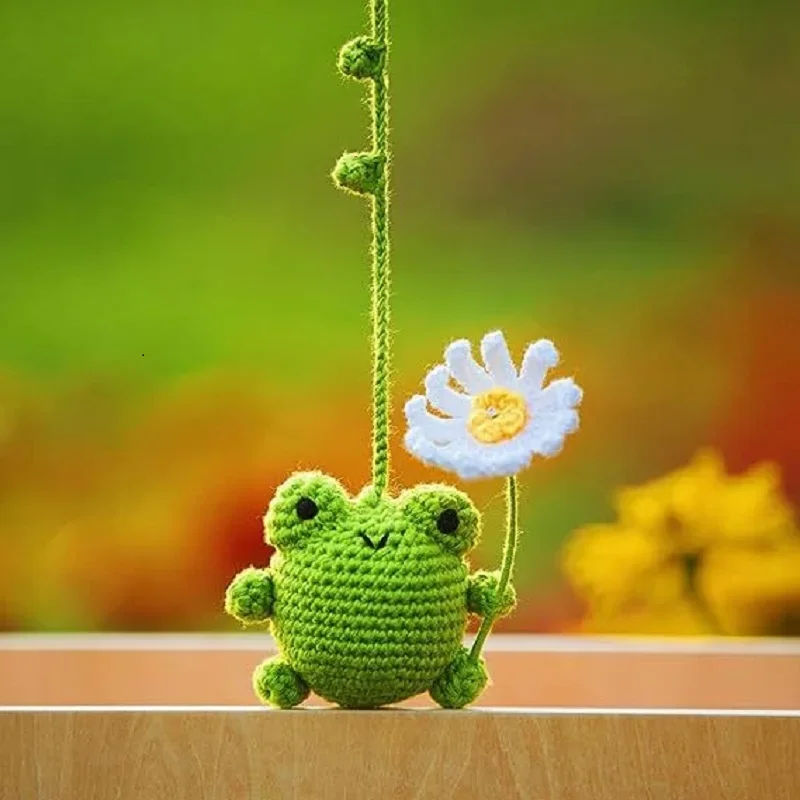 

Cute Car Accessories Handmade Crochet Chrysanthemum Frog Car Rearview Mirror Pendant Automotive Interior,House Decorations