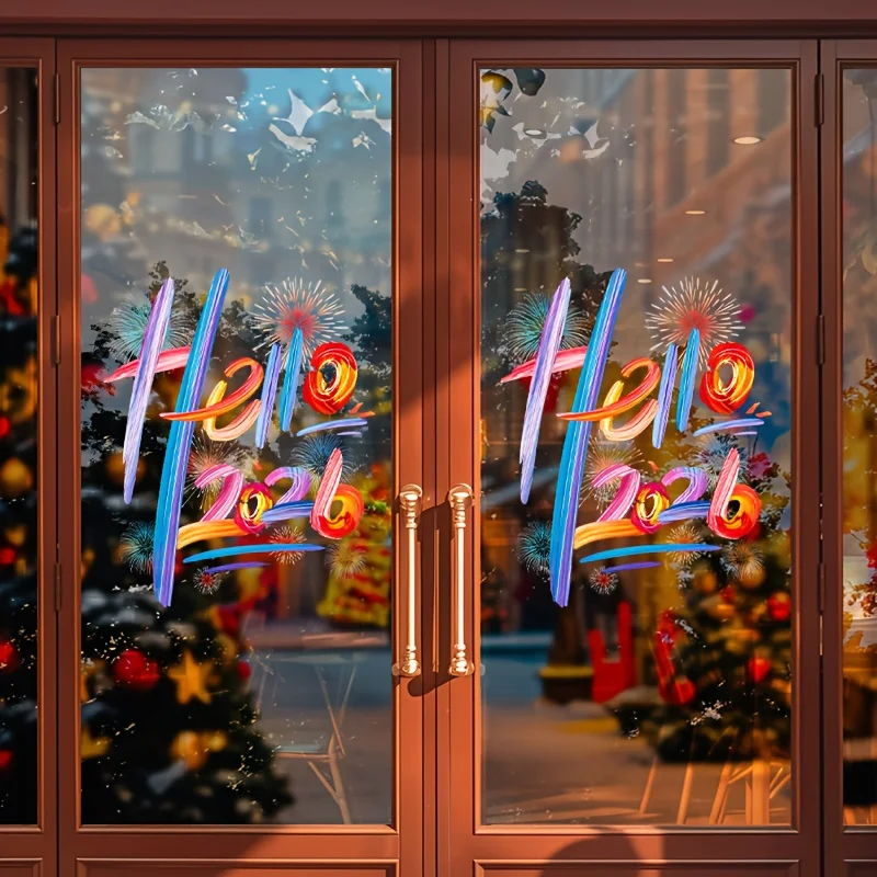 ملصقات السنة الجديدة لتزيين العطلات Hello 2026 ملصقات تزيين النوافذ