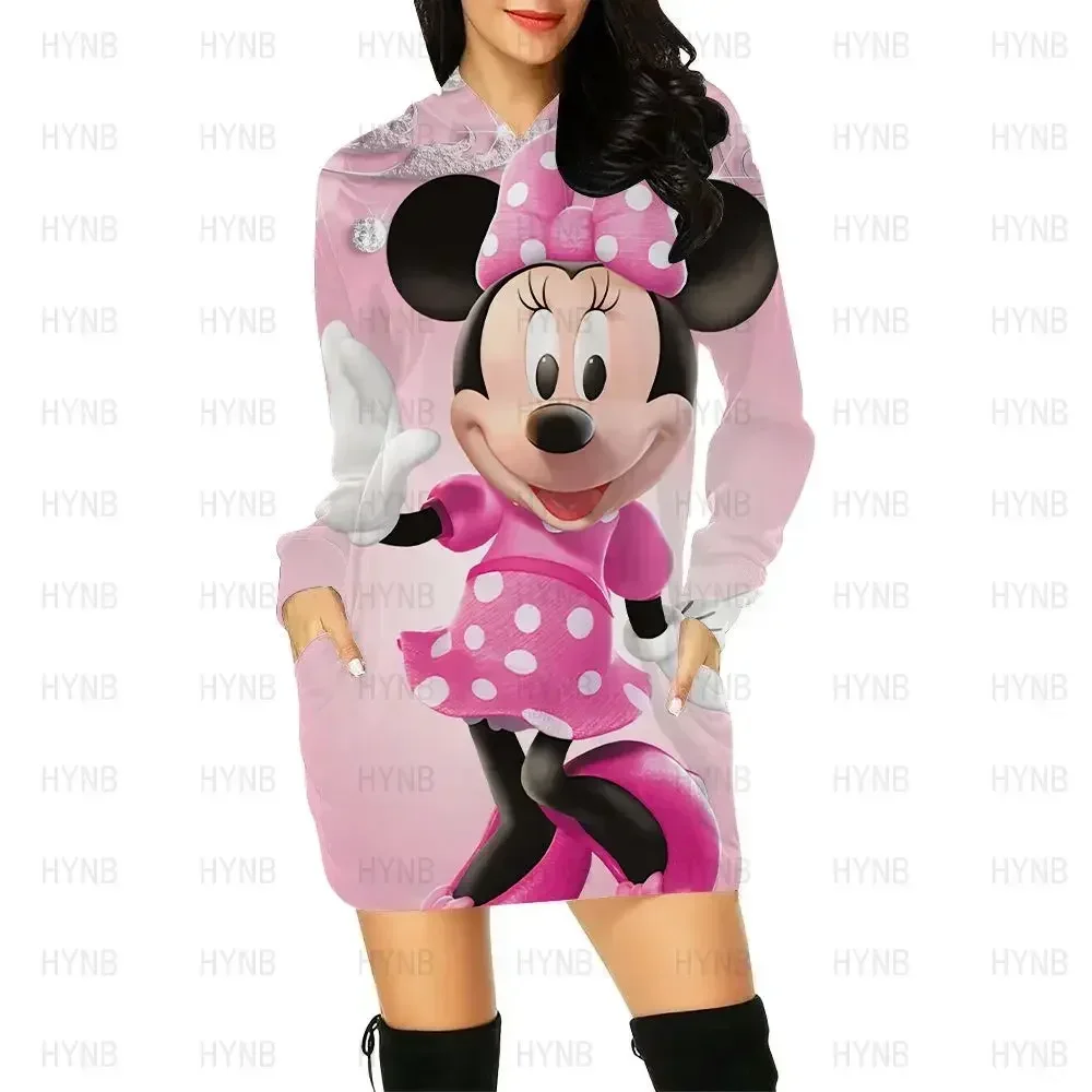 Disney Prom Dresses Mini Dress Mickey Kawaii Minnie Mouse Sexy Hoodie Women 2024 Long Sleeves Elegant Sweater Dress Y2k Women\'s