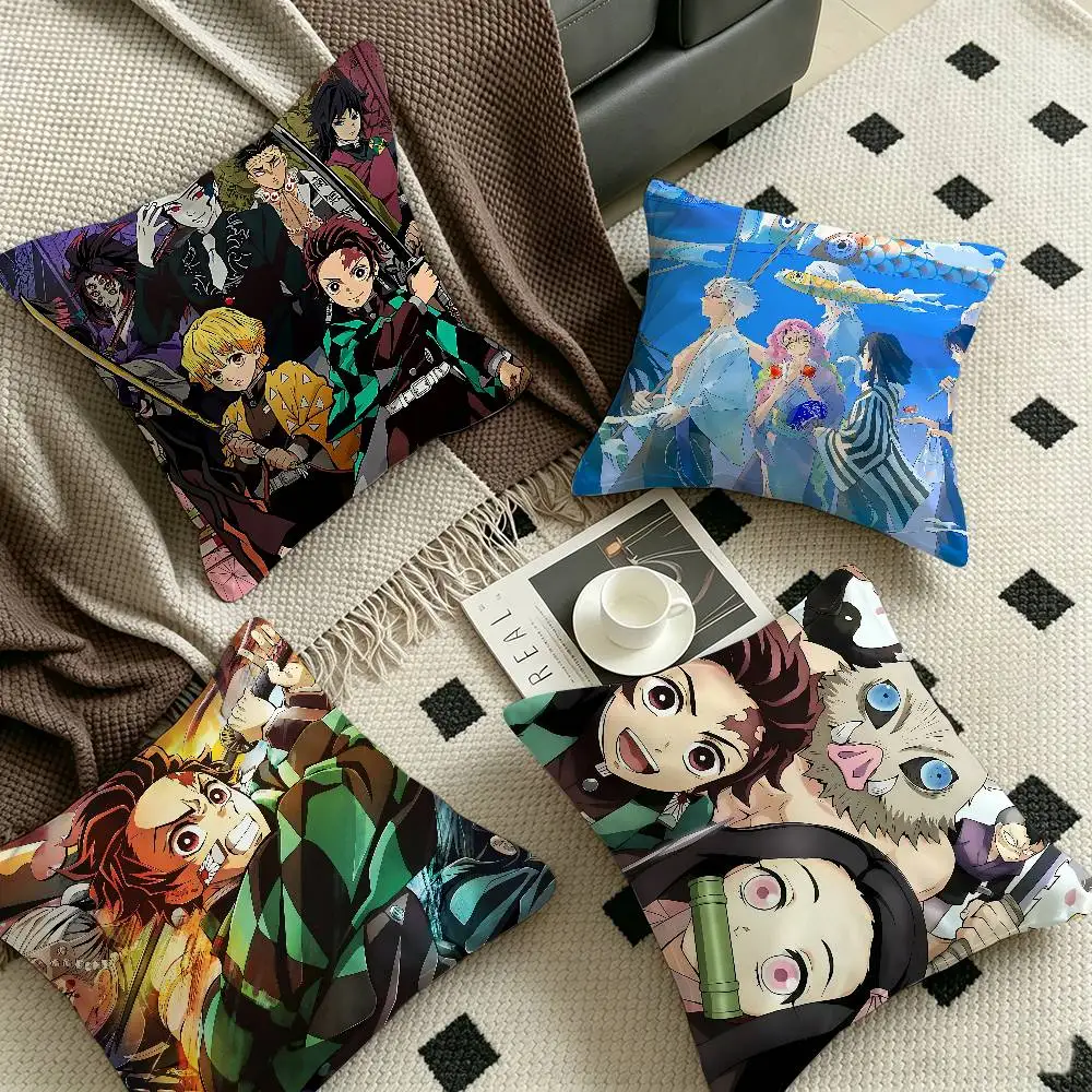 D- Demon Slayer Pillow Gift Home Office Decoration Pillow Bedroom Sofa Car Cushion CoverPillow Case