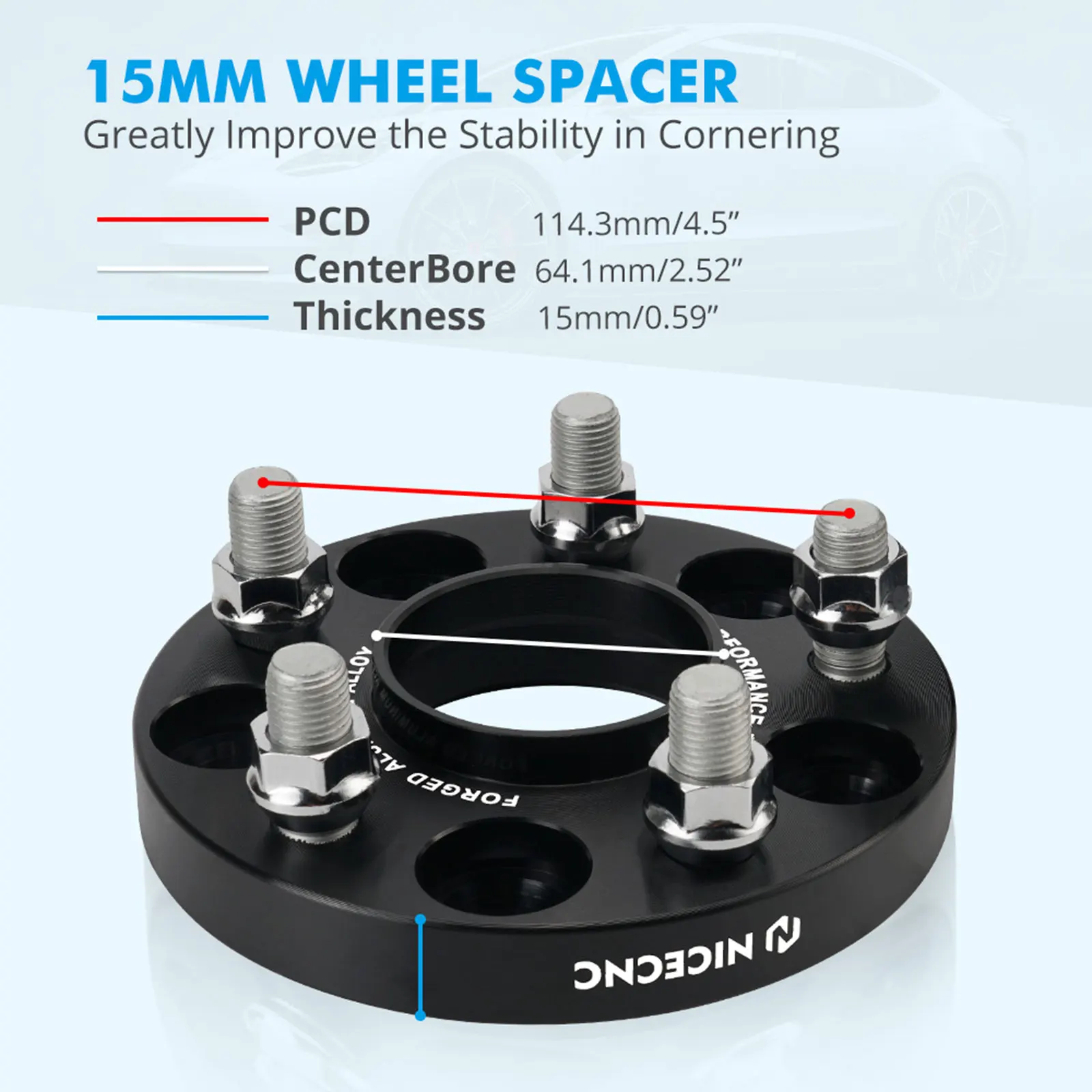 Aluminum 15mm 5x114.3MM Hubcentric Wheel Spacer Kit for Tesla Model 3