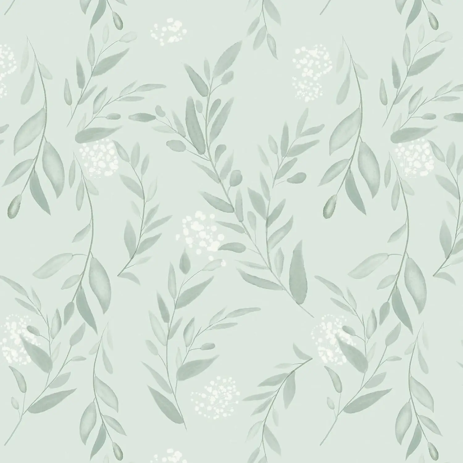 Sage Green Leaf Peel and Stick Wallpaper Boho Green Floral Contact Paper Removable Self Adhesive Wallpaper for Bathroom Cabinets