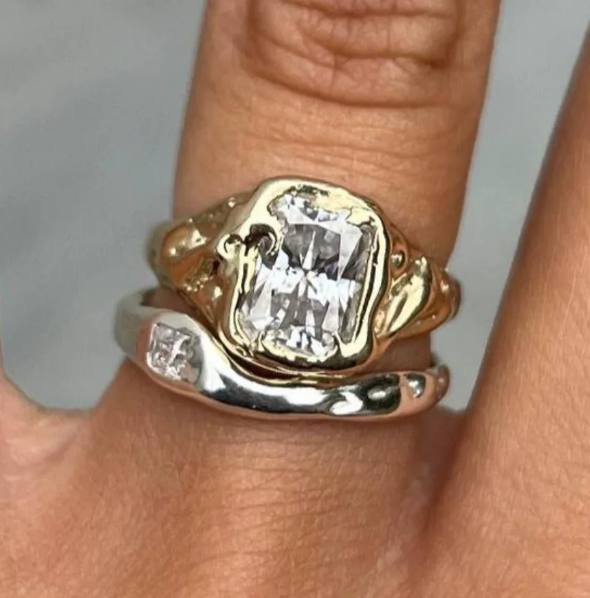 بسيطة غير منتظمة الشكل نسيج رقائق القصدير نمط عصري الهيب هوب خاتم شخصية الاتجاه المتخصصة الفاخرة #1