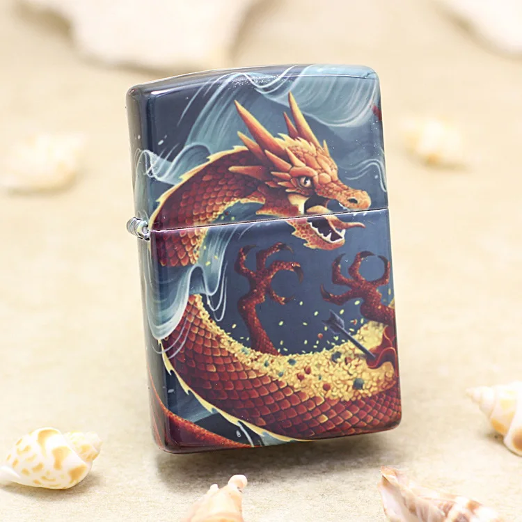

Genuine Zippo oil lighter copper windproof Color painting Chinese dragon Kerosene lighters Gift anti-counterfeiting