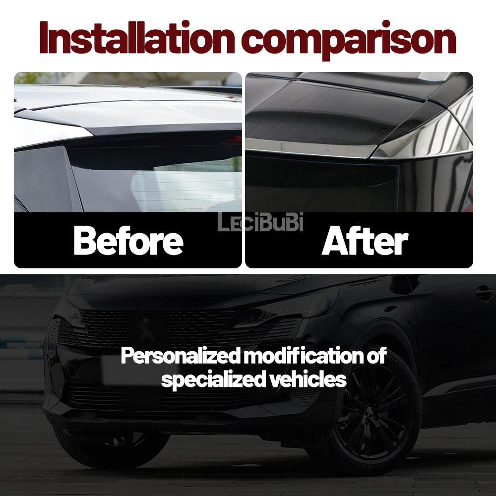 For Peugeot 3008 2017-2022 1pcs Rear Trunk Spoiler Strip Molding Steel Chrome Trim Spoilers Exterior Car Styling Accessories