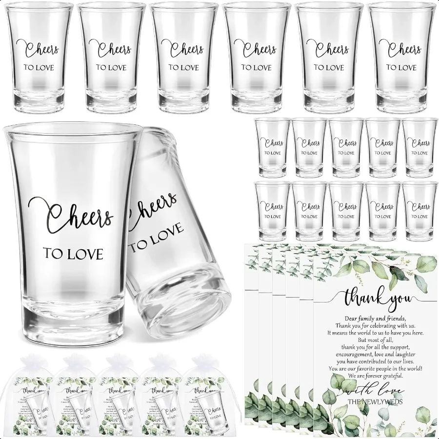 

Uiifan 25 Sets Wedding Favors for Guests Wedding Shot Glasses Cheers to Love Acrylic Clear Plastic Shot Glasses Thank You Cards