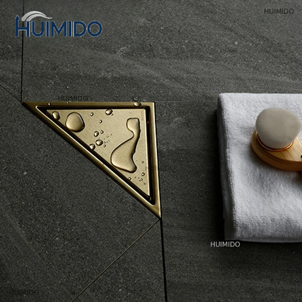 Sink Drains Triangle Tile Insert Floor Drain Stainless Steel Brushed Gold Shower Drain 232*117mm