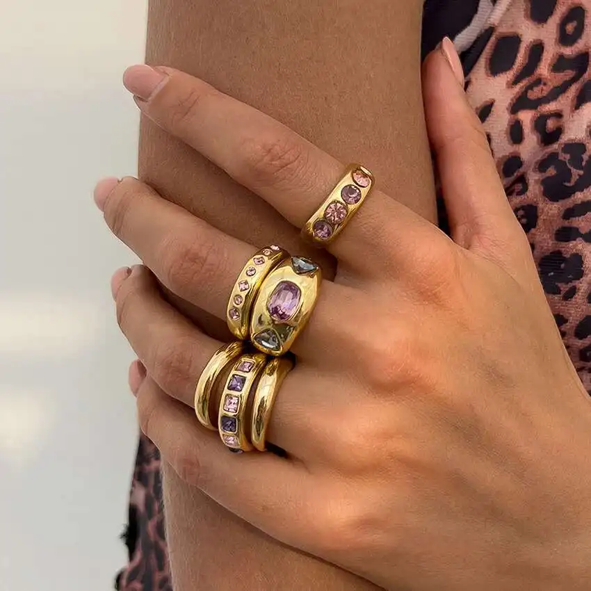 PuRui Vintage 6 Teile/satz Einfache Offene Einstellbare Ringe Knuckle Frauen Glatte Rosa Strass Ringe Set Party Bankett Schmuck Geschenk