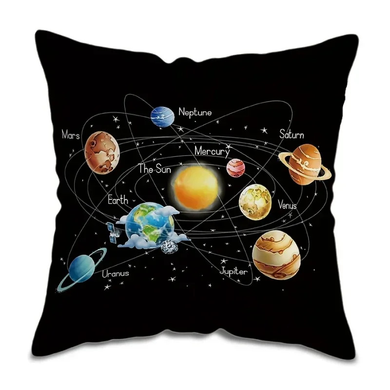 Solar System Planetary Cushion Cover Starry Sky Cosmic Print Sofa Bedroom Decorative Pillowcase