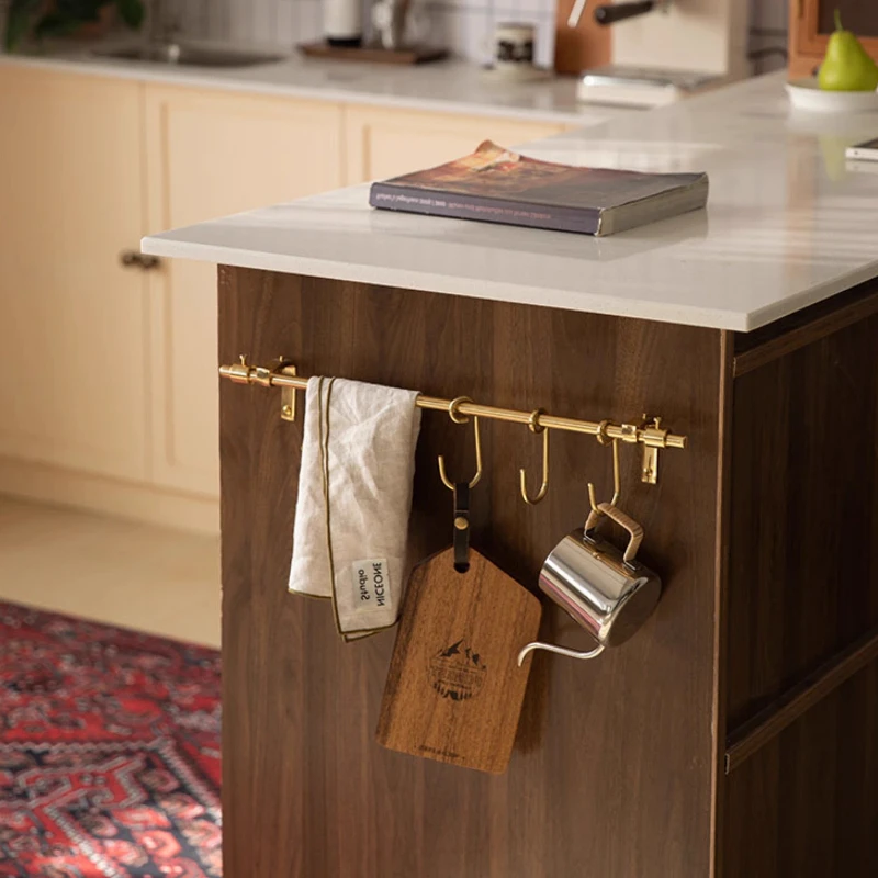 

Винтажная латунная подвесная штанга для кухонной занавески, держатель для полотенец с крючками, крючки для хранения в ванной, элегантная настенная витрина