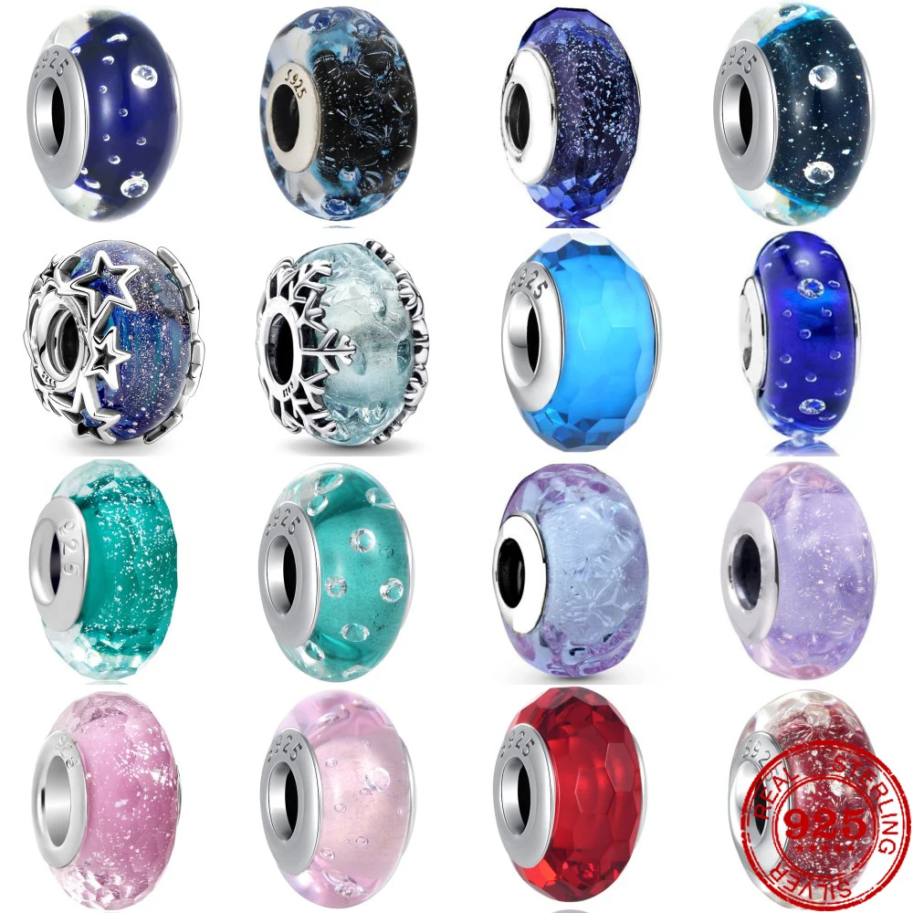 

New 925 Sterling silver Colorful Murano Glass & Zirconia DIY fine beads Fit Original Pandora Charms Silver 925 Bracelet Jewelry