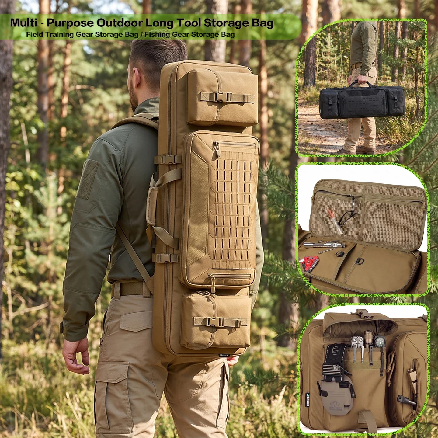 Multi-Purpose Tactical Long Gear Storage Backpack Long Training Soft Bag Hand Shoulder Carry Outdoor Hunting Fishing Rod Tackle