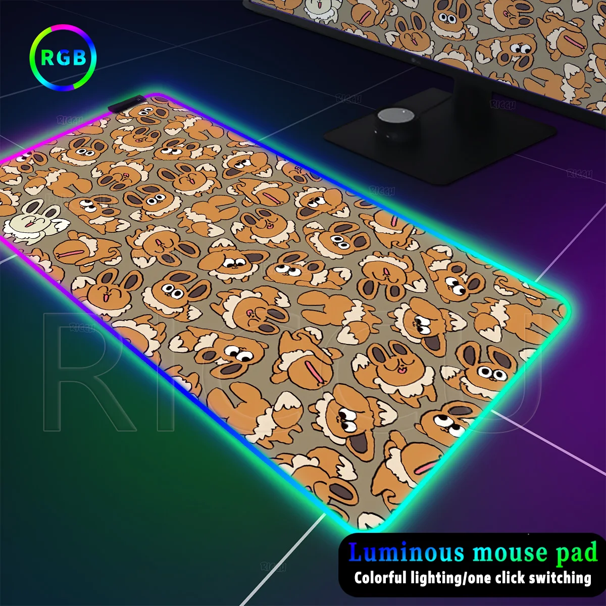 

Большой коврик для мыши RGB Eevee с изображением покемонов, аниме-дизайн, Wigglytuff XXL, Wobbuffet, нескользящий, с LED-подсветкой, для клавиатуры и ноутбука
