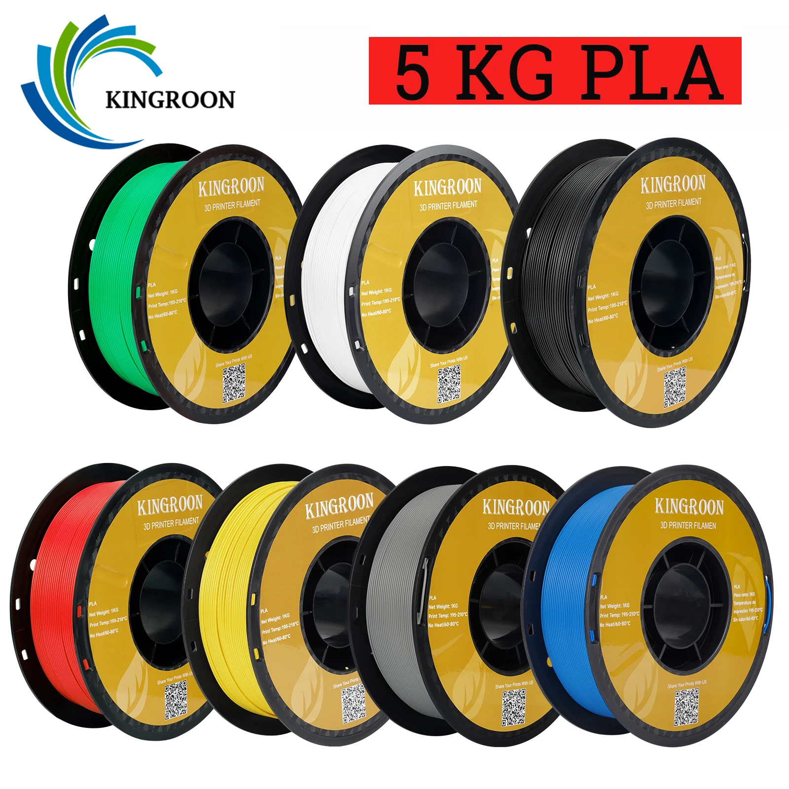 5KG 3D Printer PLA PETG TPU Filament 1.75mm High Quality 3D Printing Material Degradable Eco-friendly Plastic Standard 5 Rolls