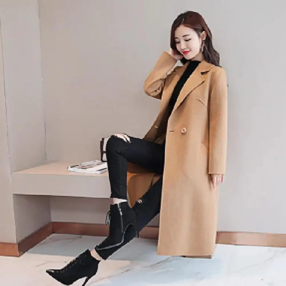 Korean Style Women Wool Coat Winter Overcoat TDouble Buttons Loose Thermal Cardigan Midi Length Lady Woolen Jacket Coat 80%